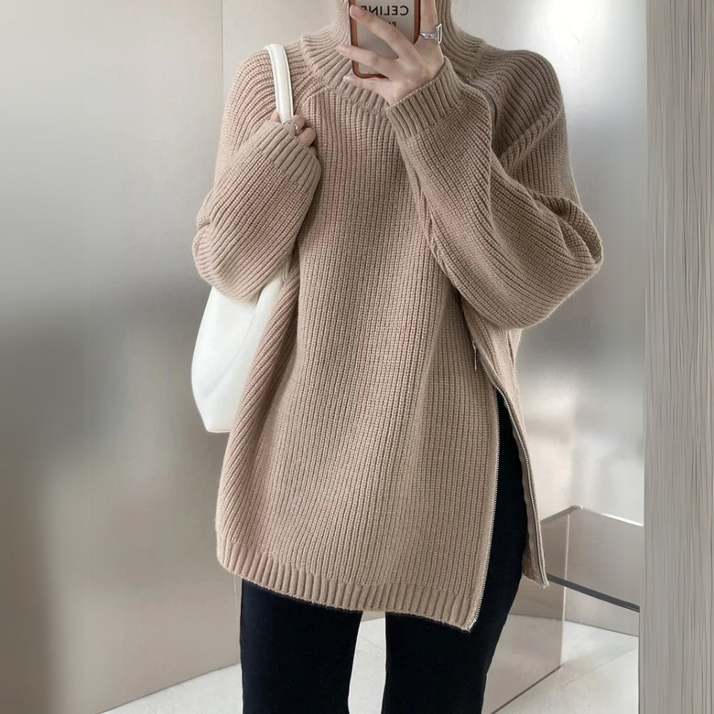 Evelyn Double-Zip Turtleneck Pullover