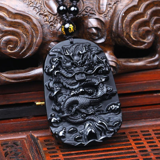 Obsidian Dragon & Tiger Pendant + Necklace [Free Today]