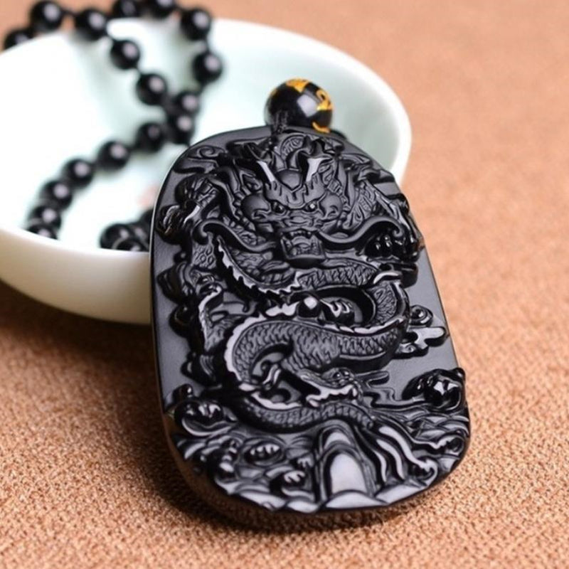 Obsidian Dragon & Tiger Pendant + Necklace [Free Today]