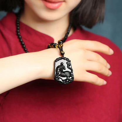 Obsidian Dragon & Tiger Pendant + Necklace [Free Today]