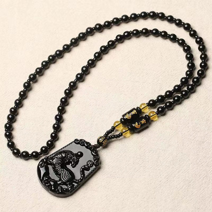 Obsidian Dragon & Tiger Pendant + Necklace