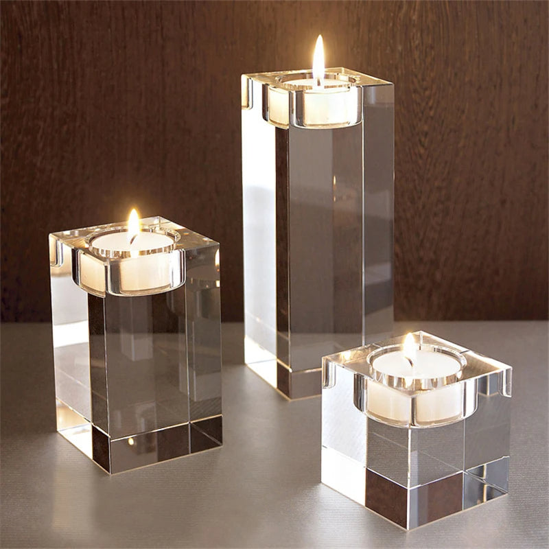 Decorative Crystal Clear Square Glass Candle Holders