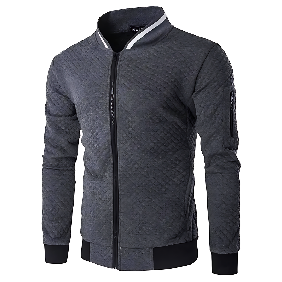 Men's Modern Quilted Zip-Up Bomber Jacket with Contrast Trim