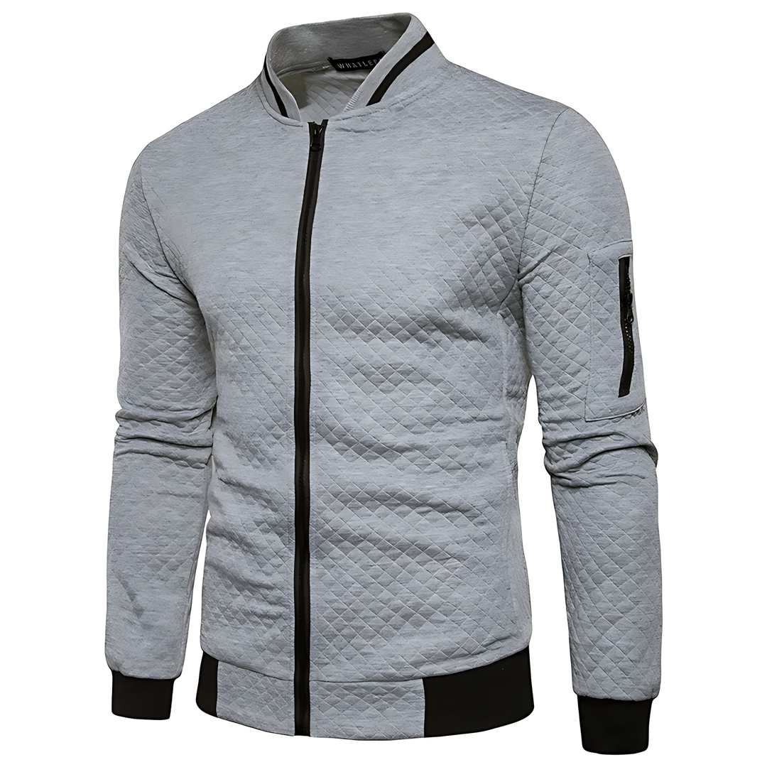 Men's Modern Quilted Zip-Up Bomber Jacket with Contrast Trim