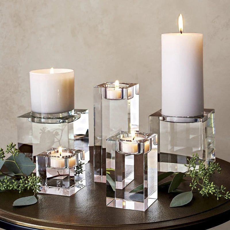 Decorative Crystal Clear Square Glass Candle Holders