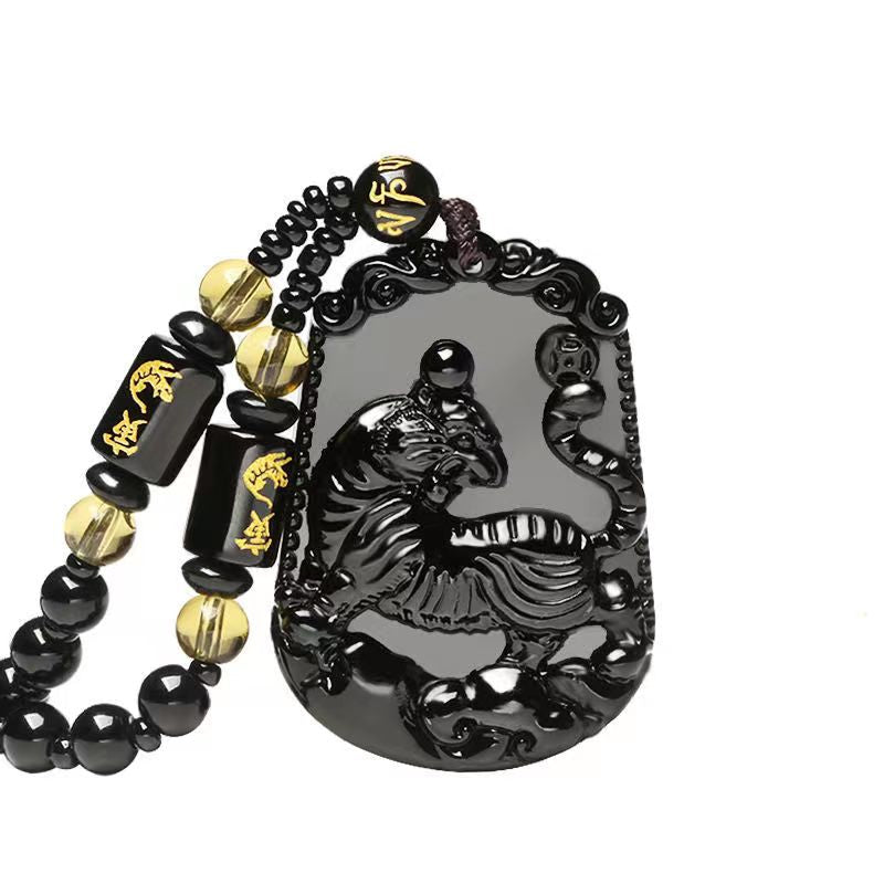 Obsidian Dragon & Tiger Pendant + Necklace