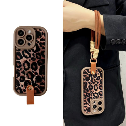 Leopard Pattern Wrist Strap iPhone Case