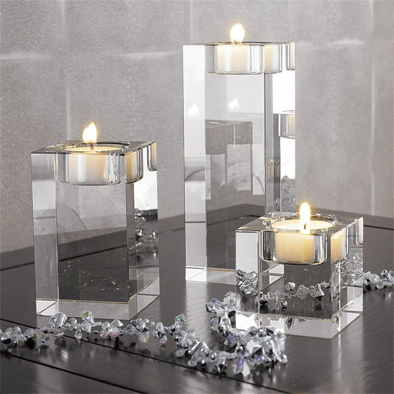 Decorative Crystal Clear Square Glass Candle Holders