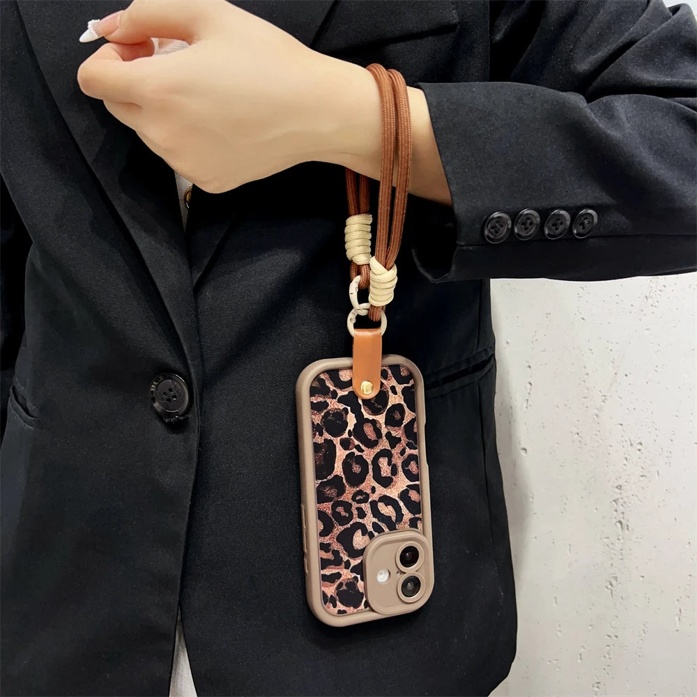 Leopard Pattern Wrist Strap iPhone Case