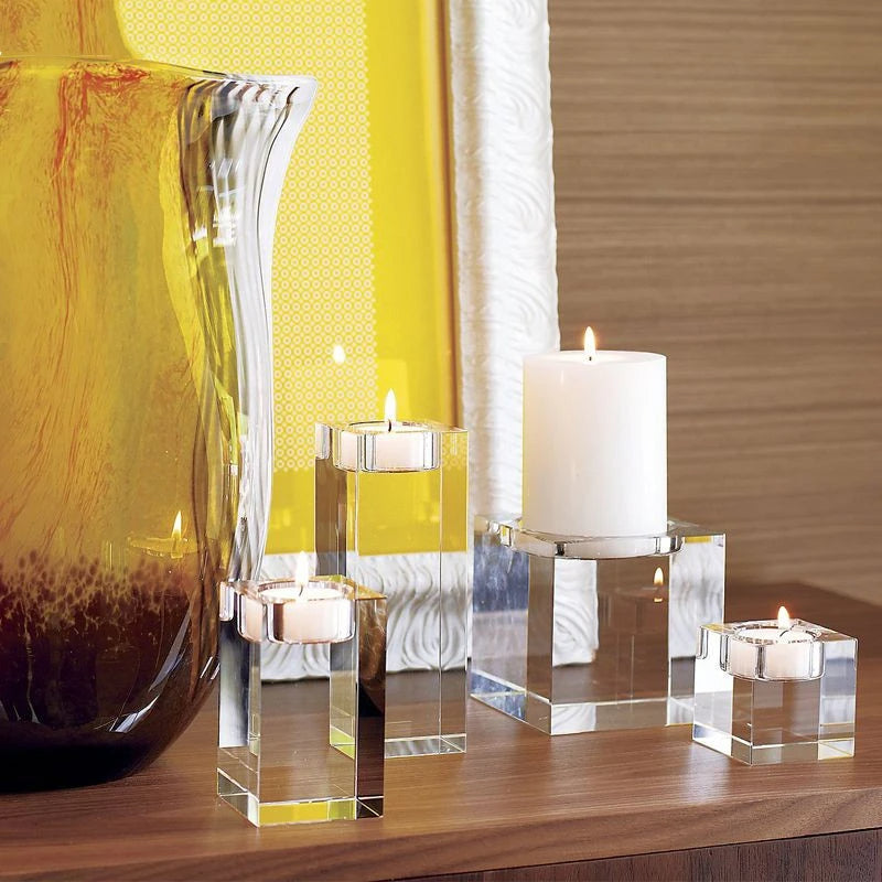 Decorative Crystal Clear Square Glass Candle Holders