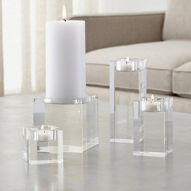 Decorative Crystal Clear Square Glass Candle Holders