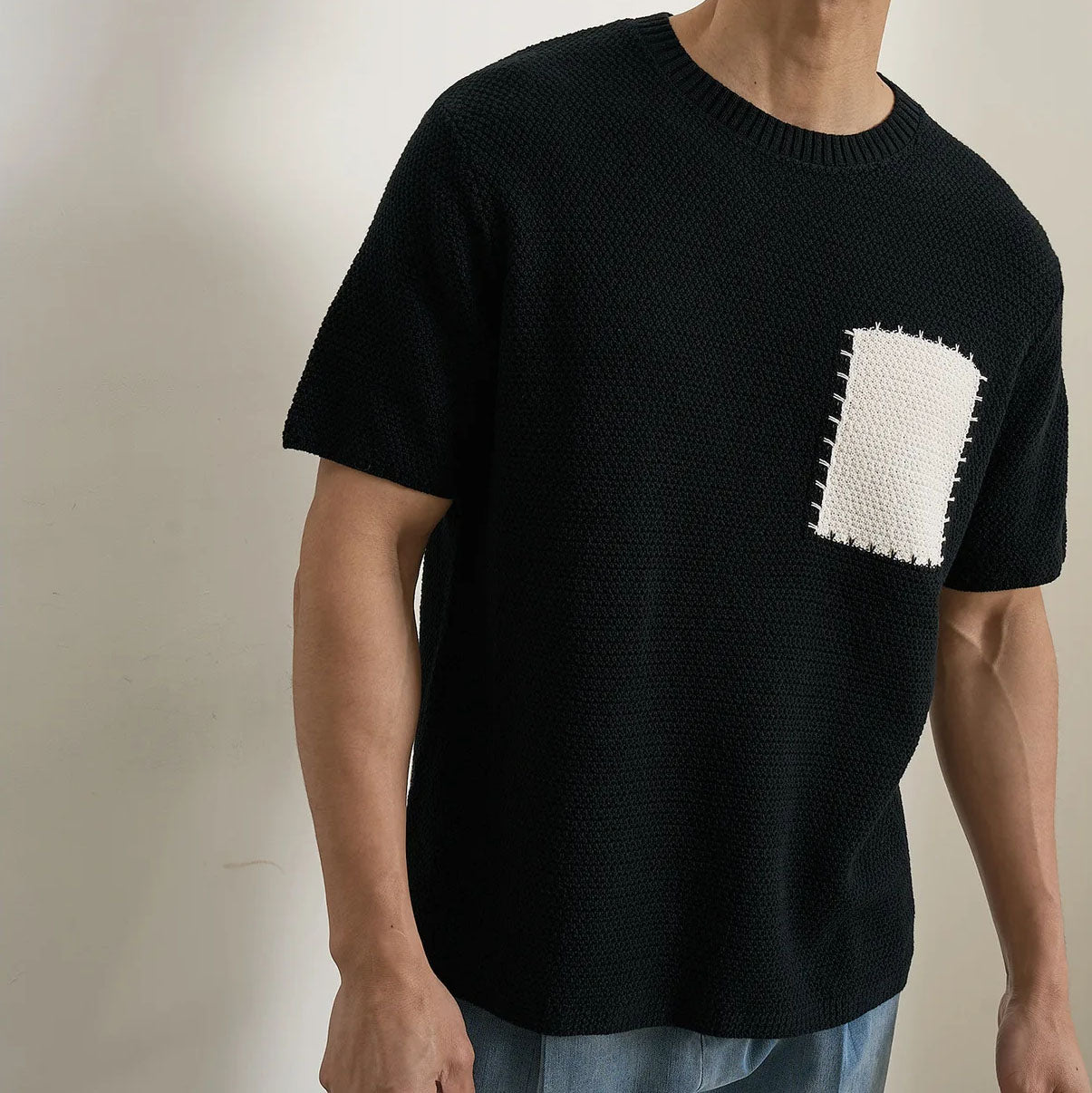 Knitted Style T-Shirt with O-Neck