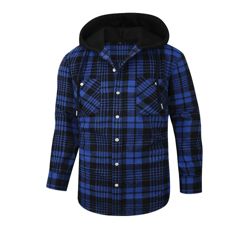 Flannel Hooded Plaid Shirt Jacket