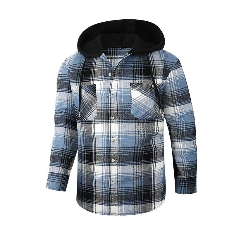 Flannel Hooded Plaid Shirt Jacket