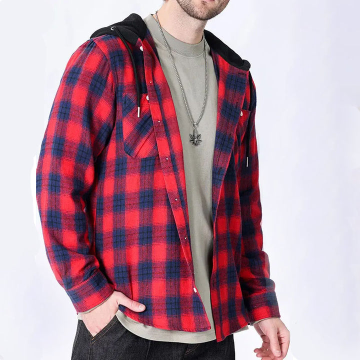 Flannel Hooded Plaid Shirt Jacket