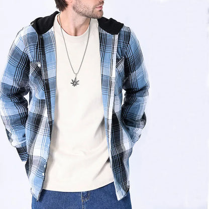 Flannel Hooded Plaid Shirt Jacket