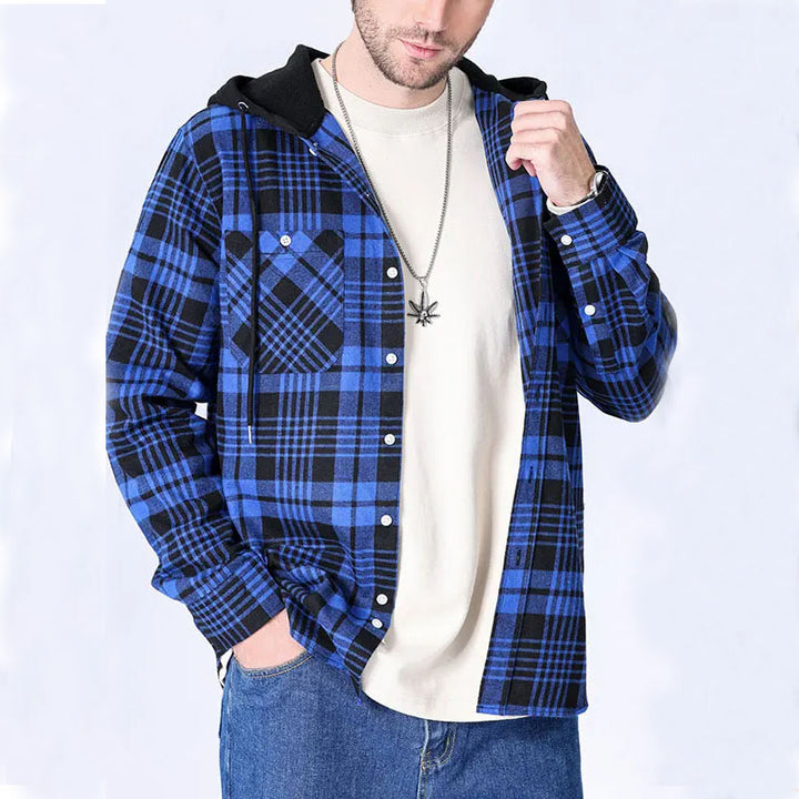 Flannel Hooded Plaid Shirt Jacket