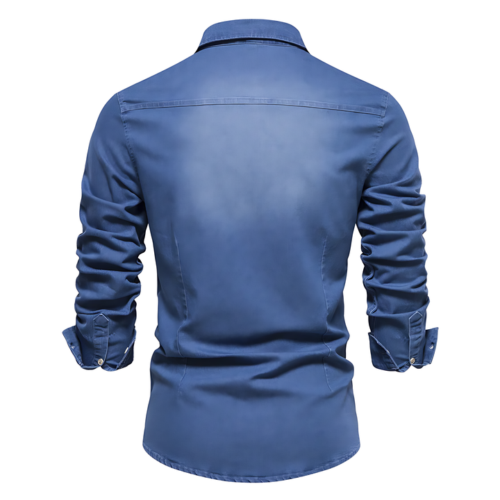 AdaptiveFit Cotton Denim Shirt: Tailored for Men