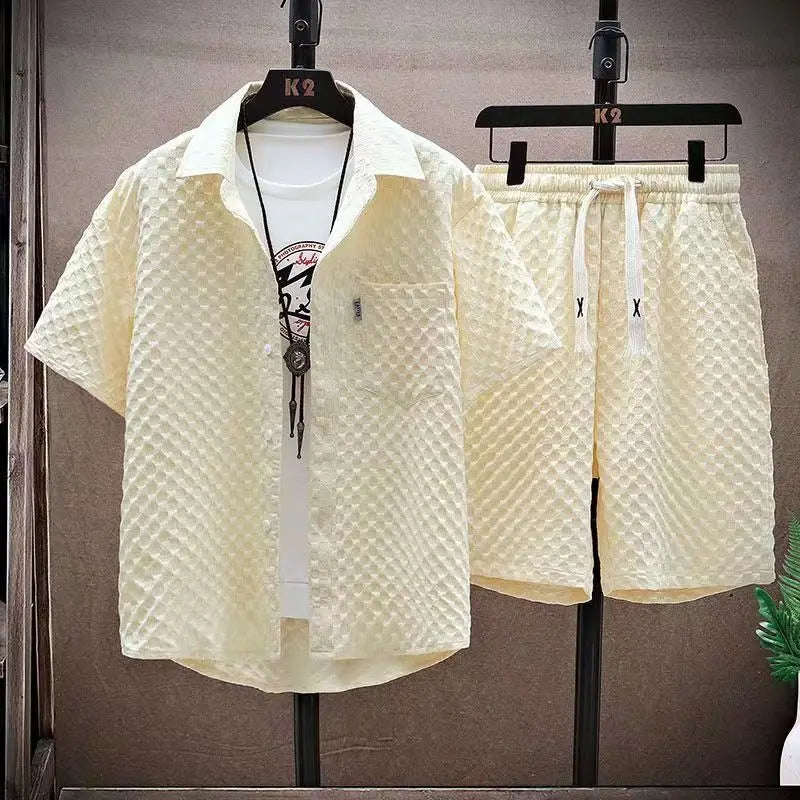 Men's Solid Short Sleeve Two-Piece Set