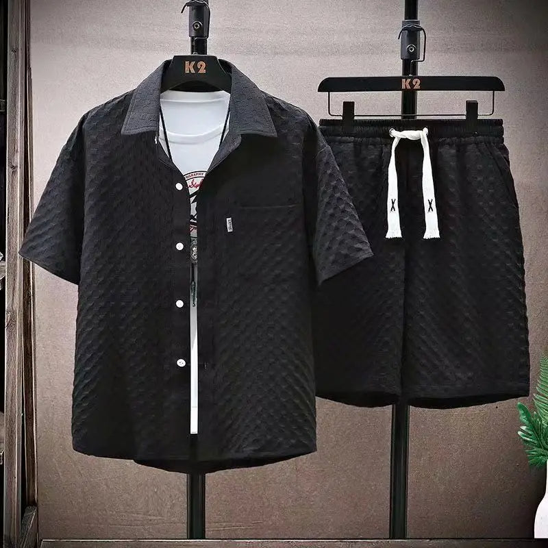 Men's Solid Short Sleeve Two-Piece Set