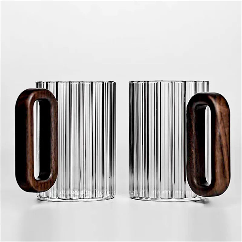 Walnut Handle Borosilicate Glass Mug