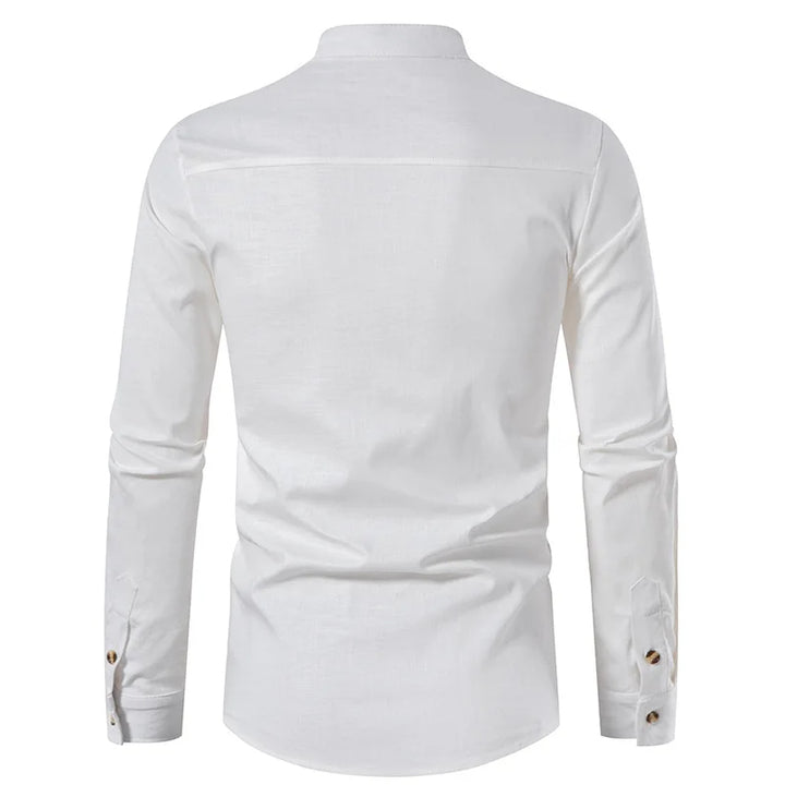 Henley Collar Linen Top Shirt