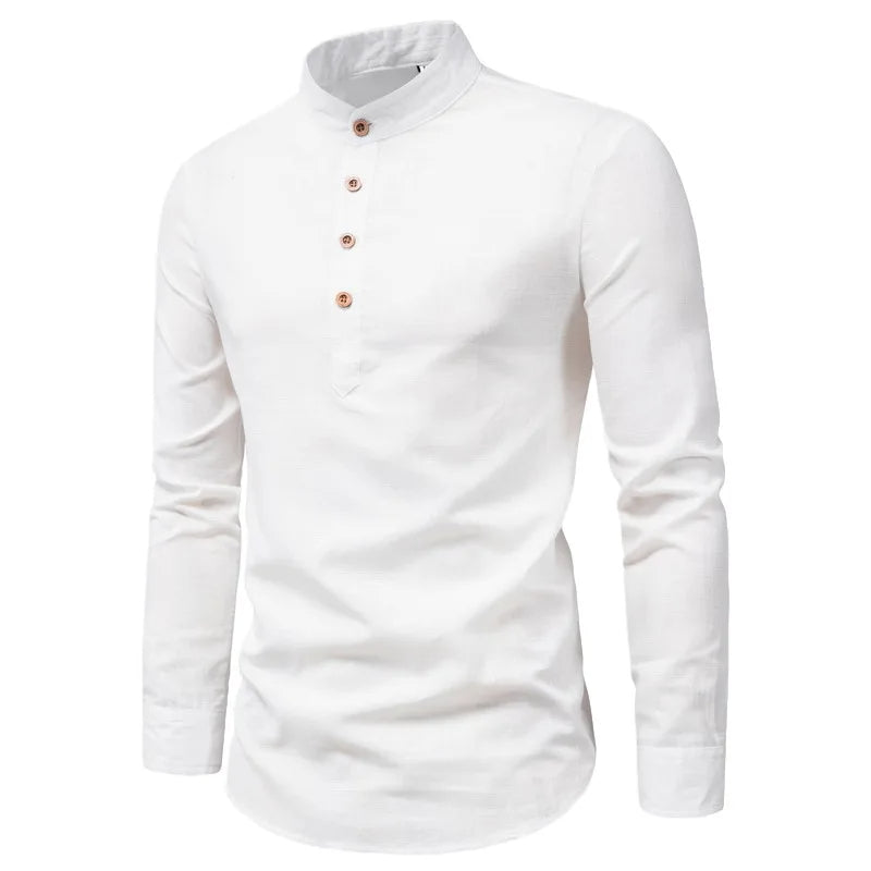 Modern Slim-Fit Cotton Shirt with Stand-Up Collar