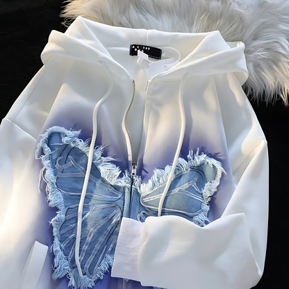 Oversized Loose Denim Butterfly Hoodie