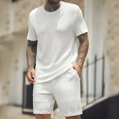 PURERIB Men's Breathable Streetwear Set - T-Shirt & Shorts