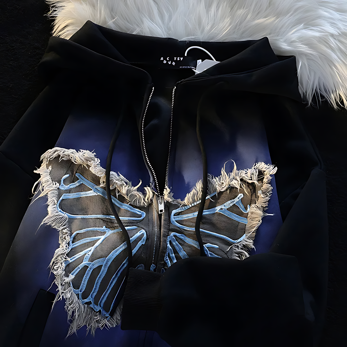 Oversized Loose Denim Butterfly Hoodie