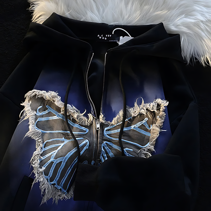 Oversized Loose Denim Butterfly Hoodie