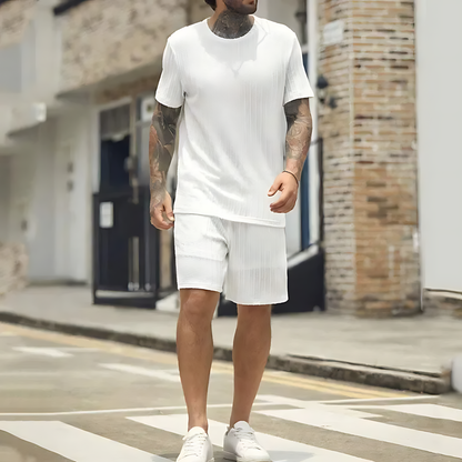 PURERIB Men's Breathable Streetwear Set - T-Shirt & Shorts