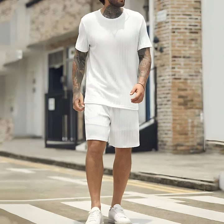 PURERIB Men's Breathable Streetwear Set - T-Shirt & Shorts