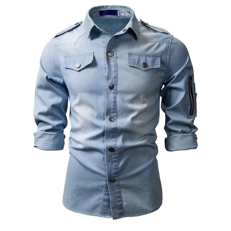 Sleek Slim-Fit Shirt with Zipper Sleeve Detail