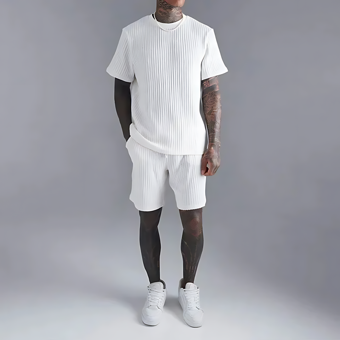 PURERIB Men's Breathable Streetwear Set - T-Shirt & Shorts