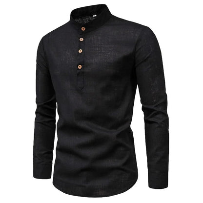 Modern Slim-Fit Cotton Shirt with Stand-Up Collar