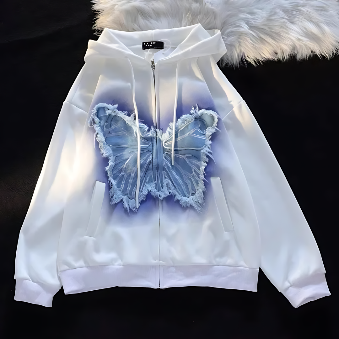 Oversized Loose Denim Butterfly Hoodie