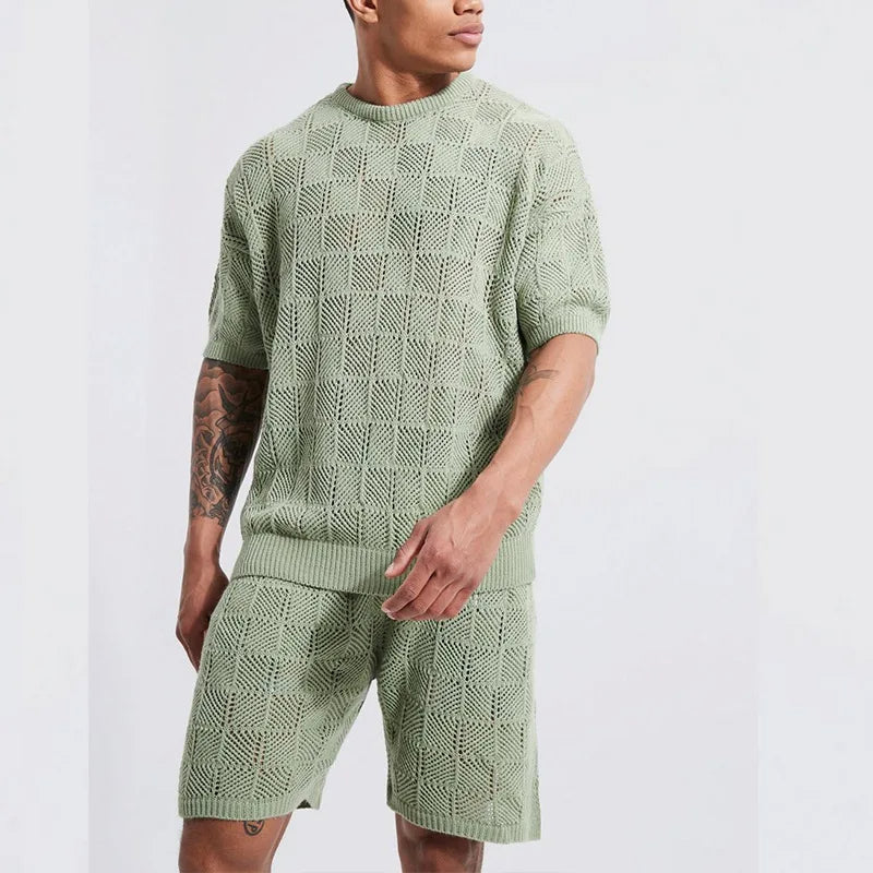 Men's Knit Hollow-Out Leisure Set