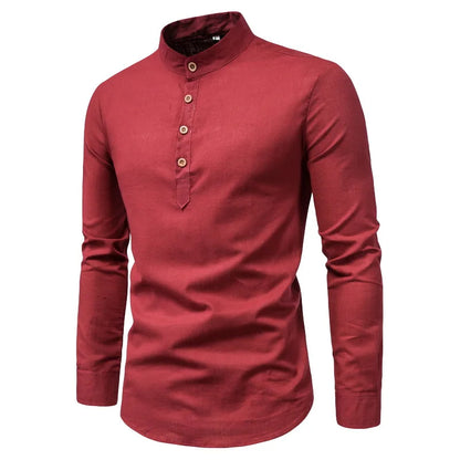 Modern Slim-Fit Cotton Shirt with Stand-Up Collar