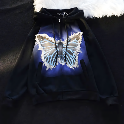 Oversized Loose Denim Butterfly Hoodie