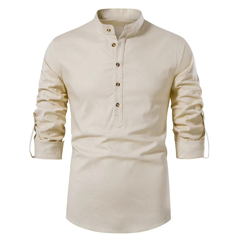 Henley Collar Linen Top Shirt