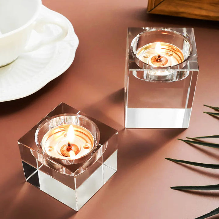 Decorative Crystal Clear Square Glass Candle Holders