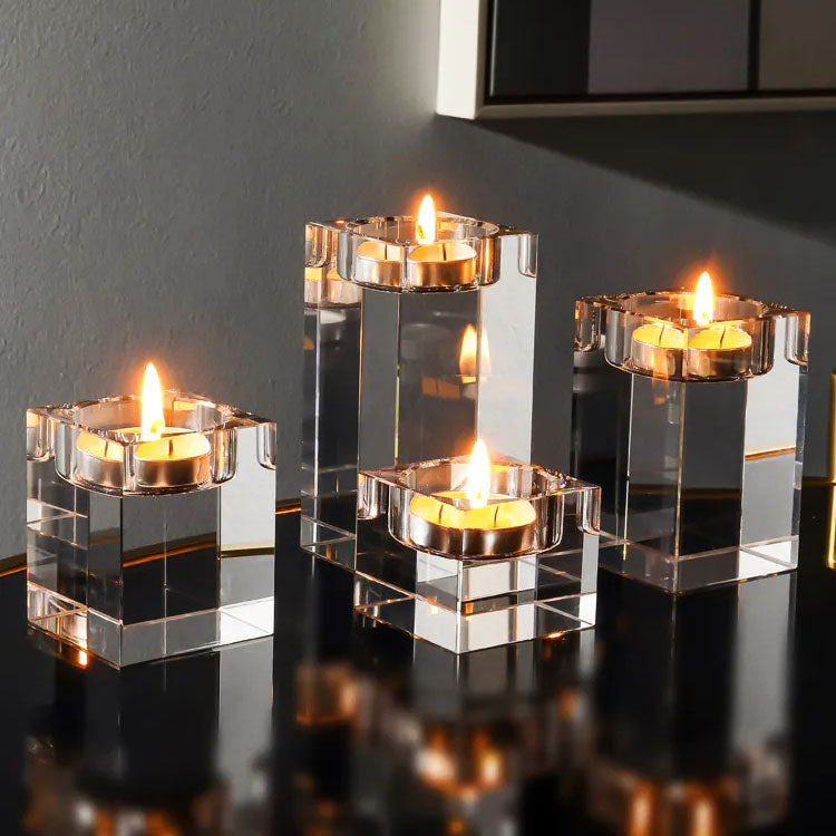 Decorative Crystal Clear Square Glass Candle Holders