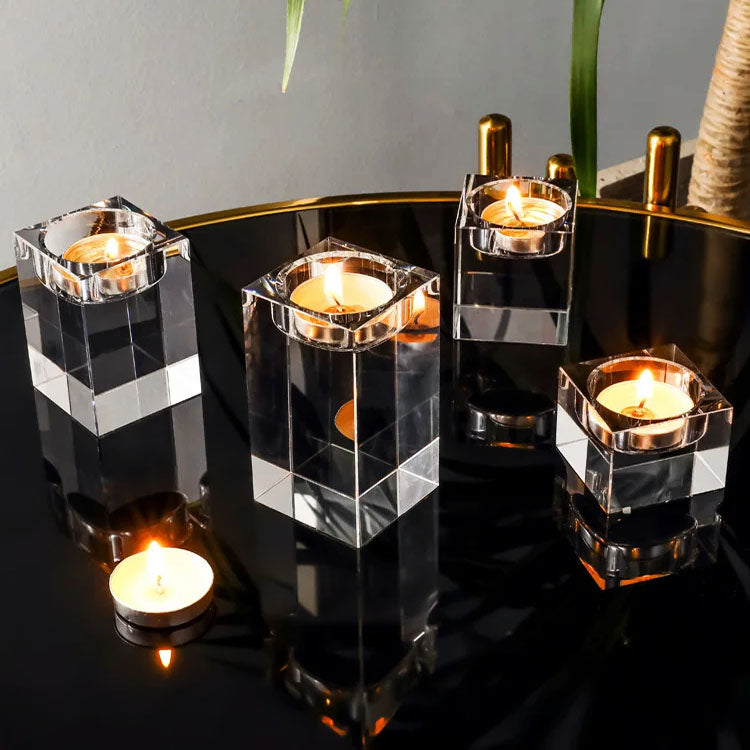 Decorative Crystal Clear Square Glass Candle Holders