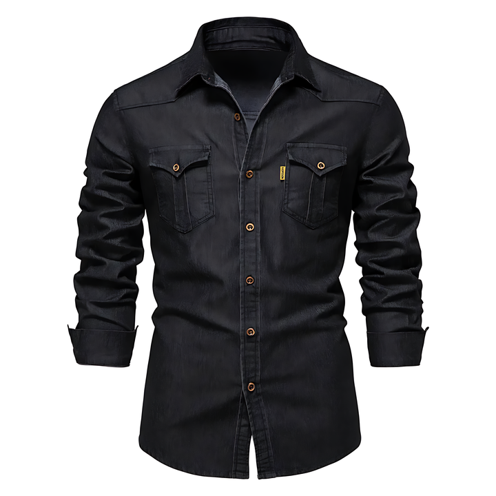 AdaptiveFit Cotton Denim Shirt: Tailored for Men