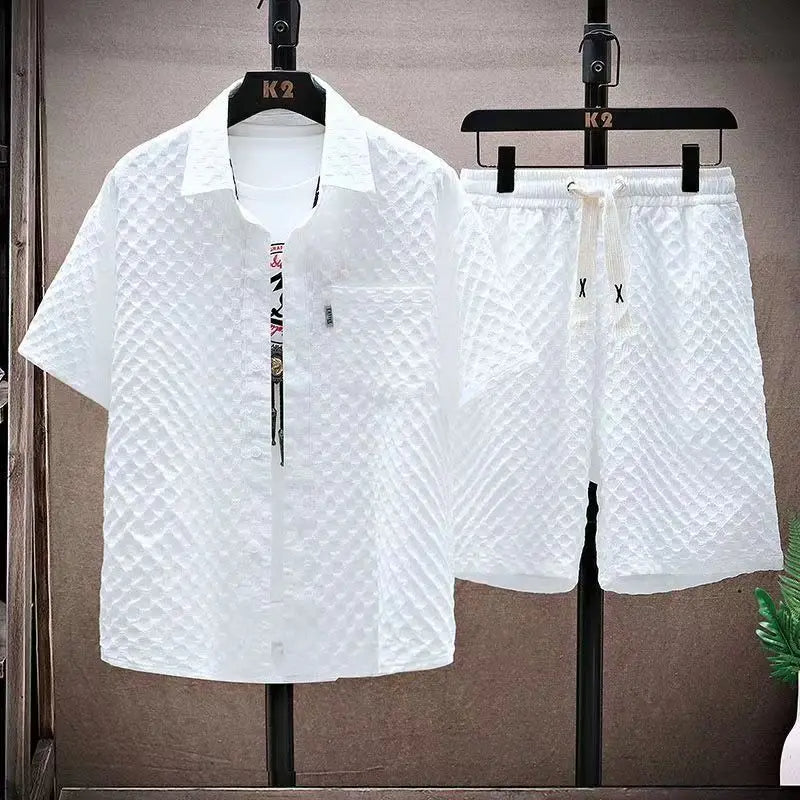 Men's Solid Short Sleeve Two-Piece Set