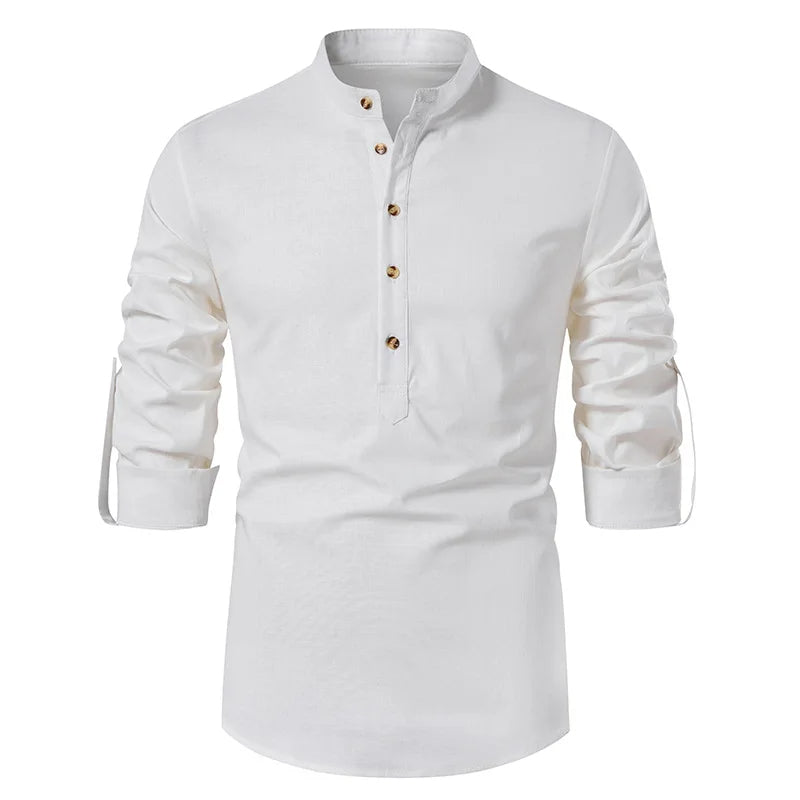 Henley Collar Linen Top Shirt