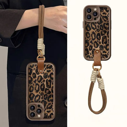 Leopard Pattern Wrist Strap iPhone Case